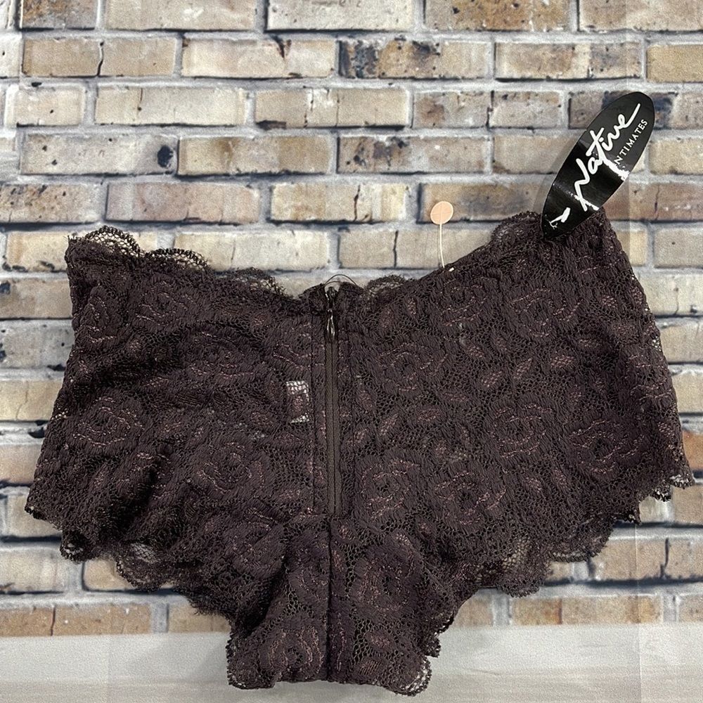 NWT Women’s Native Intimates Brown Floral Laced Front Zipper Panties (S) GQ07